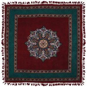 پارچه قلمکار نرگس‌ خانی اعلا طرح ترنج حاشیه دار متراکم سایز 100 × 100 سانتی‌متر مدل 01- 27