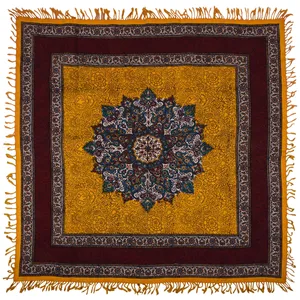 پارچه قلمکار نرگس‌ خانی اعلا طرح ترنج حاشیه دار متراکم سایز 100 × 100 سانتی‌متر مدل 02- 27
