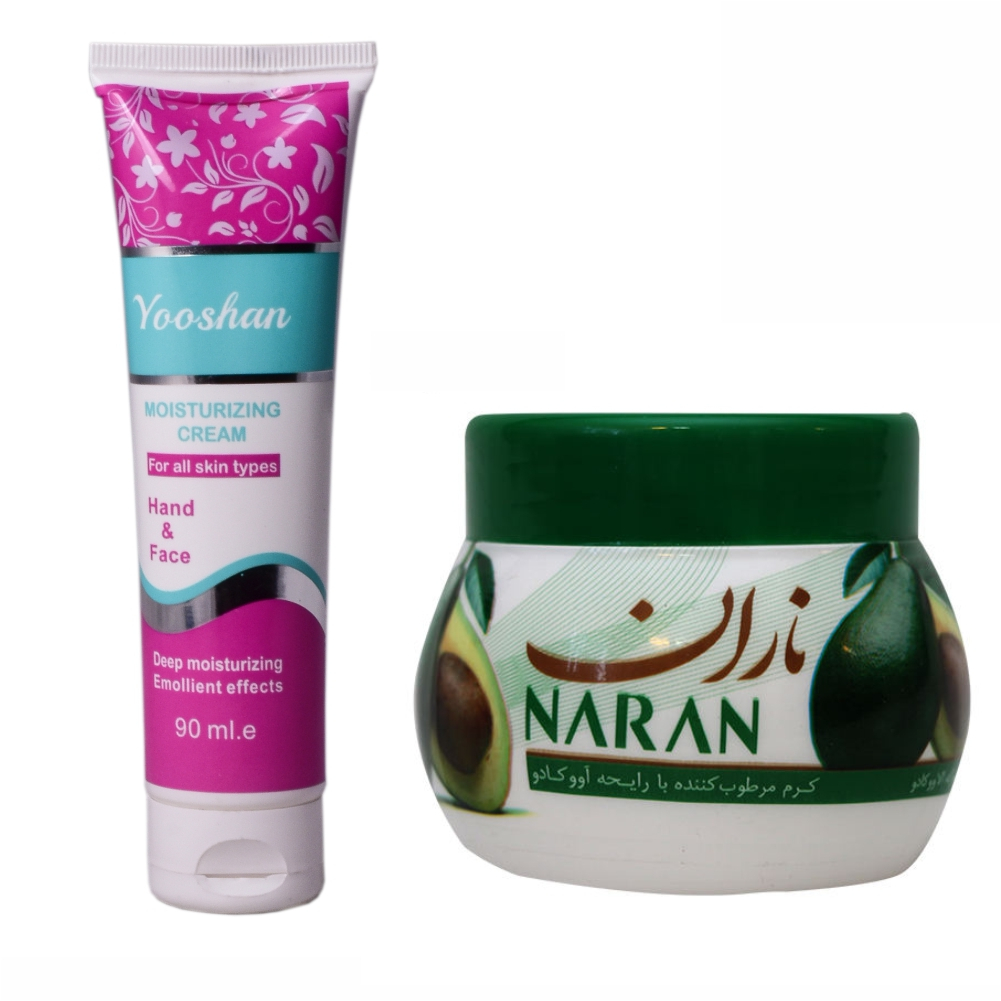 کرم مرطوب کننده یوشان مدل روغن بادام حجم 90 میلی لیتر به همراه کرم مرطوب کننده ناران مدل آووکادو وزن 180 گرم