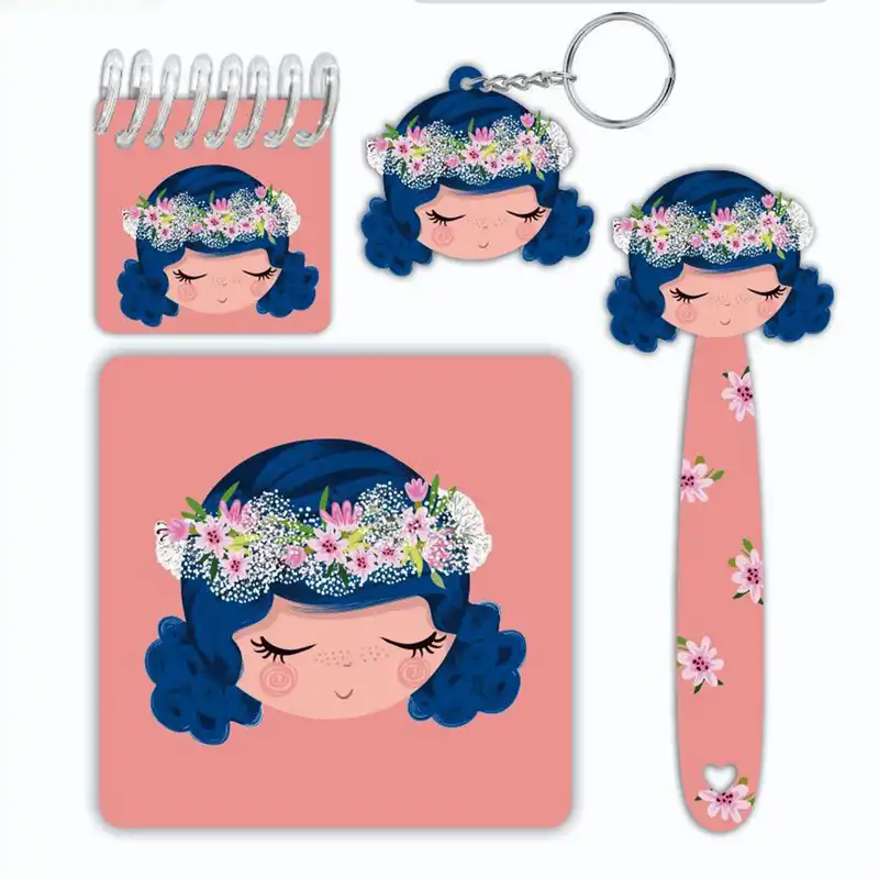 بسته لوازم تحریر طرح دختر بهاری مجموعه 4 عددی