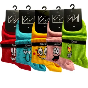 جوراب ساق کوتاه زنانه مدل باب اسفنجی بسته 5 عددی