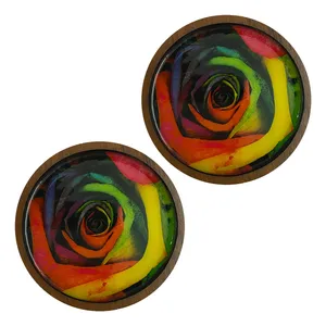 زیر لیوانی طرح گل رز مدل Coaster-WoodRose بسته 2 عددی