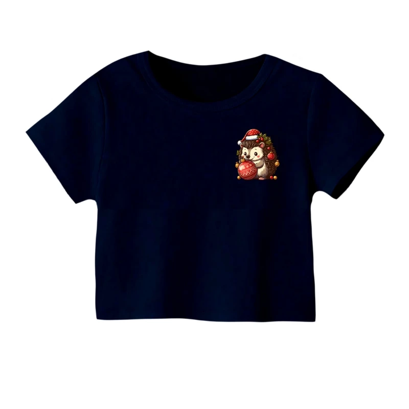 کراپ‌ تی‌شرت آستین کوتاه زنانه مدل جوجه تیغی کریسمس کد 1