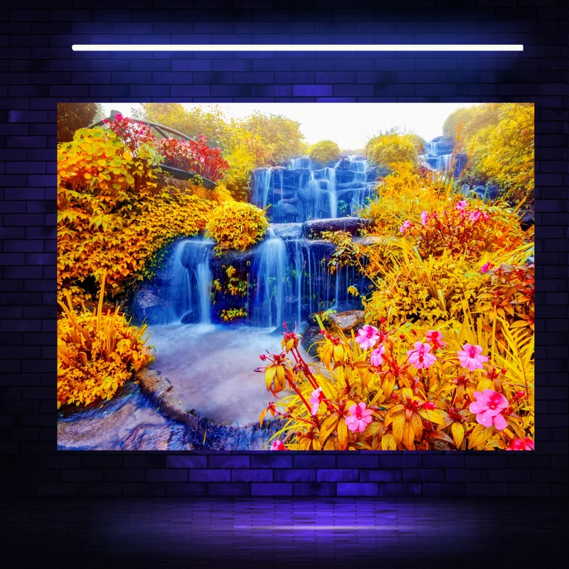 تابلو بوم مخمل بلک لایت طرح آبشار پاییزی مدل دیپ کد BK23260