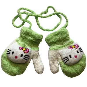دستکش بافتنی کودک سبز روشن مدل KITTY مناسب نوزادان