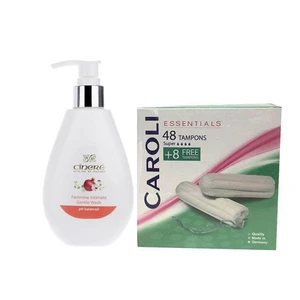 ژل بهداشتی بانوان سینره مدل Orchid حجم 180 میلی لیتر به همراه تامپون کرولی  مدل Super بسته 8+48 عددی