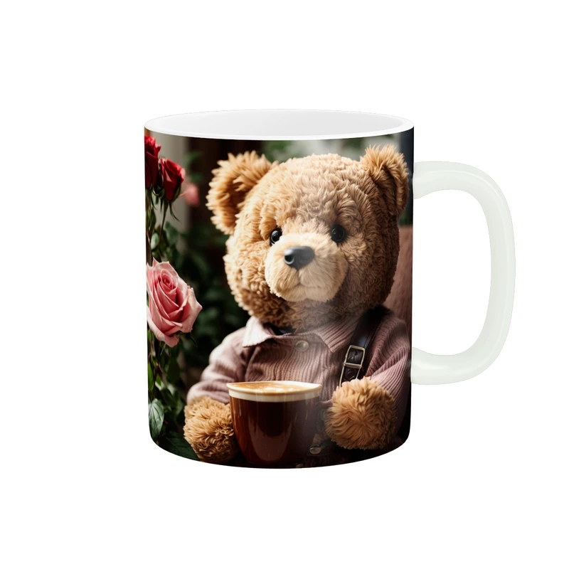 ماگ پاد آفرین طرح خرس عروسکی و گل رز کد 1785