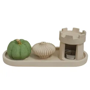 ست 5 تکه جاشمعی و جاعودی بتنی طرح قلعه و کدو