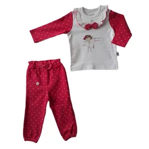 ست تیشرت آستین بلند و شلوار دخترانه مدل خال خالی کد 03