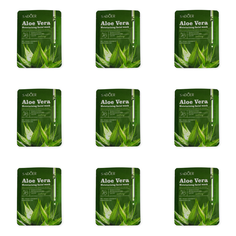 ماسک صورت سادور مدل آلوئه ورا مناسب برای انواع پوست وزن 25 گرم بسته 9 عددی