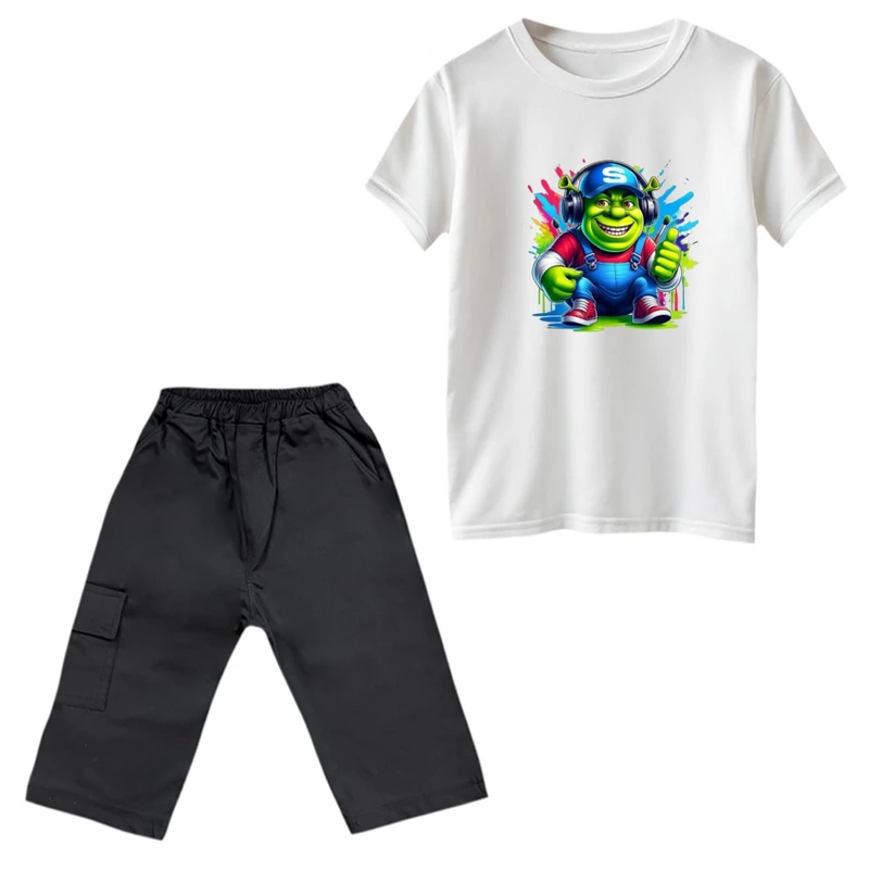 ست تی‌شرت و شلوارک پسرانه مدل شرک