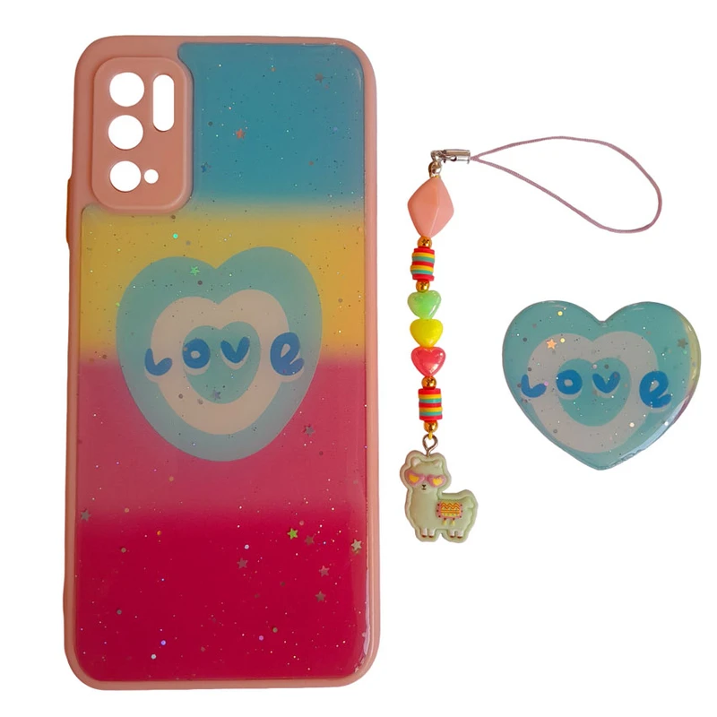 کاور طرح Love کد A10484 مناسب برای گوشی موبایل شیائومی Redmi Note 10 5G / Note 10T 5G / Poco M3 Pro به همراه بند آویز و پایه نگهدارنده