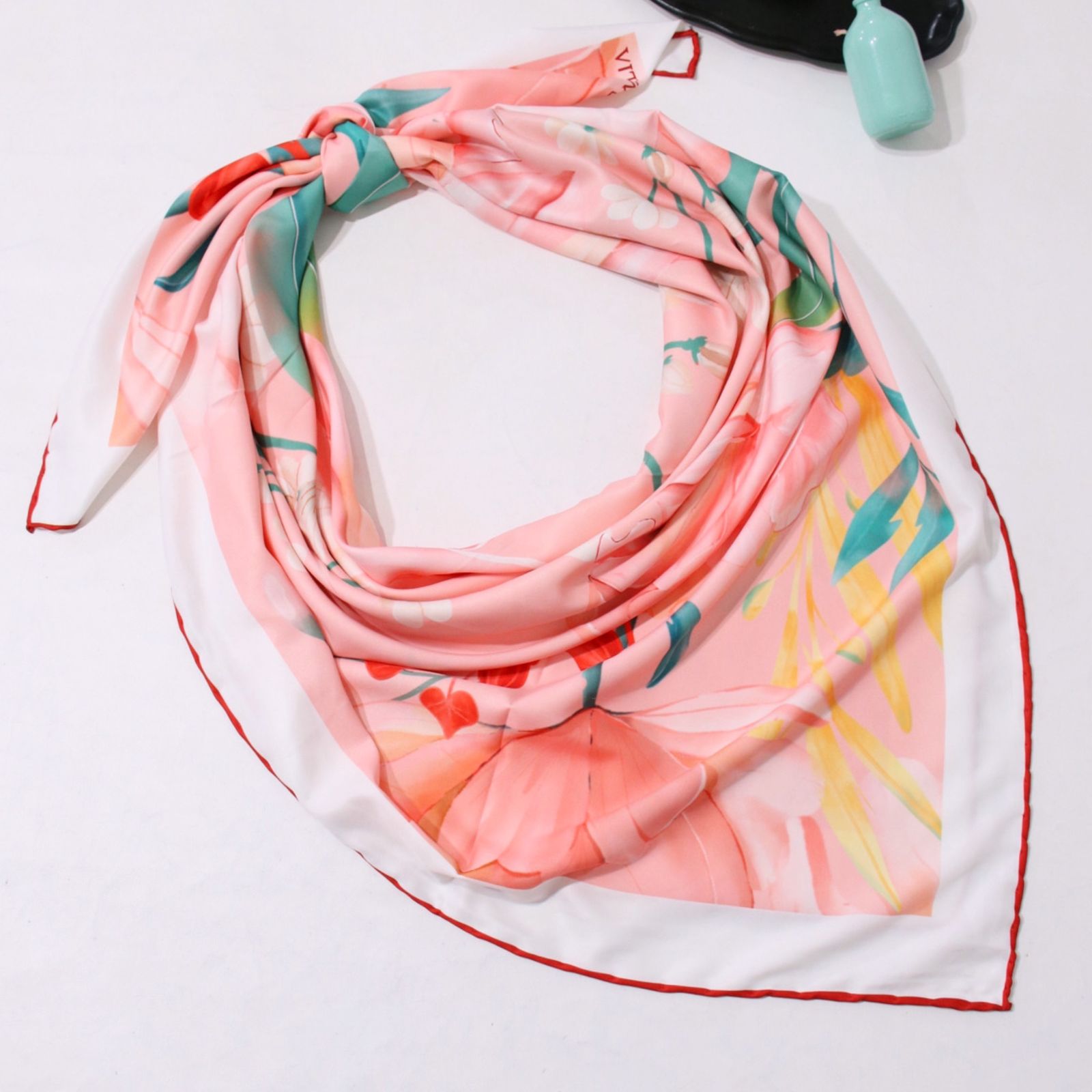 روسری زنانه مدل ابریشم توییل گل کد a-5066 - - 3