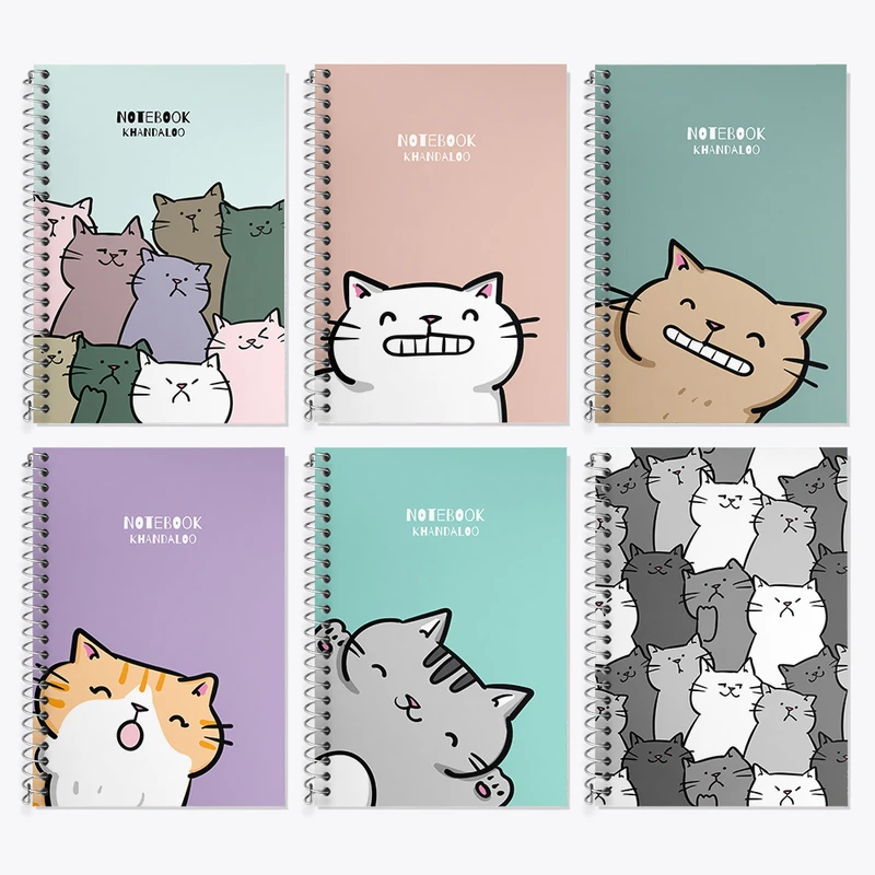 دفتر زبان 50 برگ خندالو مدل دو خط طرح گربه کیوت کد 106 مجموعه 6 عددی