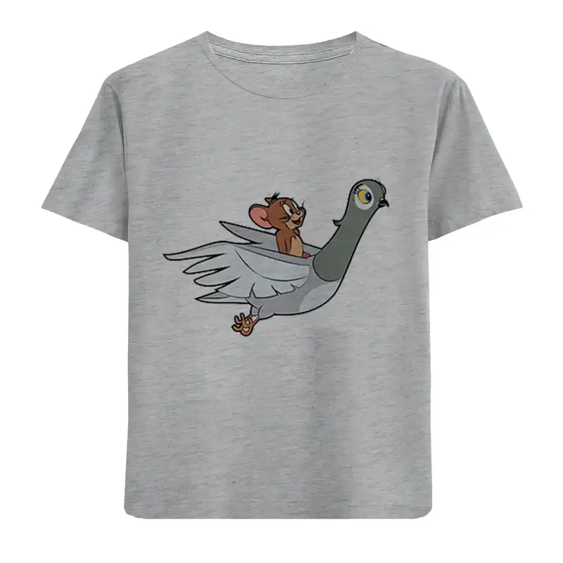 تی شرت آستین کوتاه بچگانه مدل موش وپرنده D114