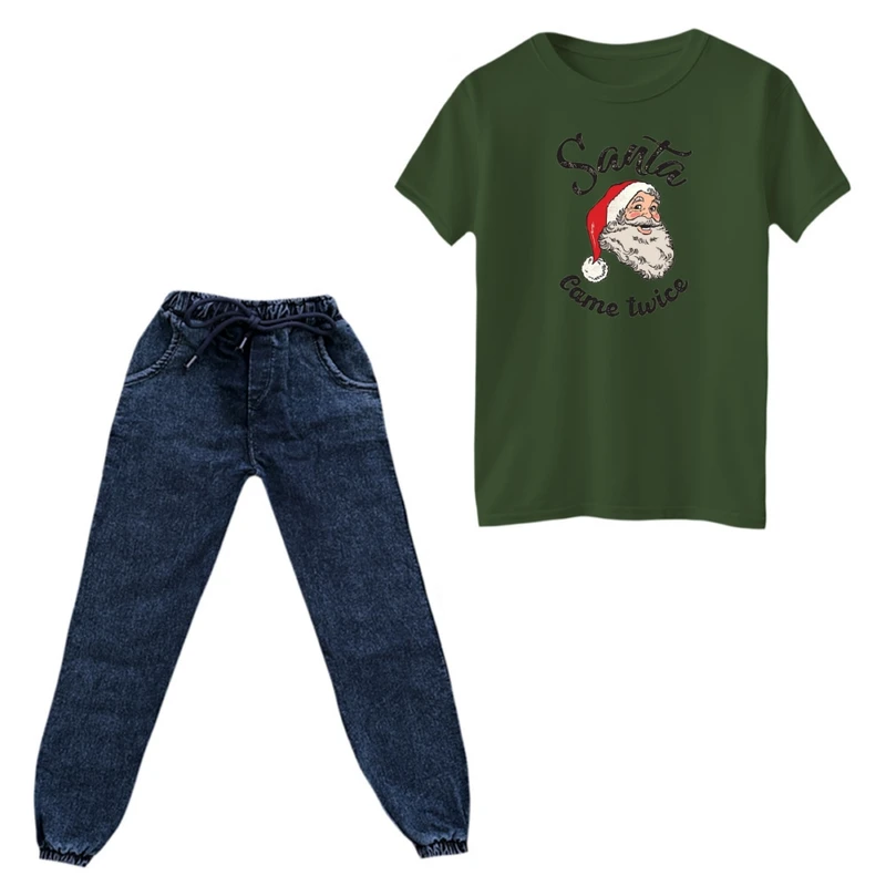 ست تی‌شرت و شلوار پسرانه مدل بابانوئل کریسمس کد 19