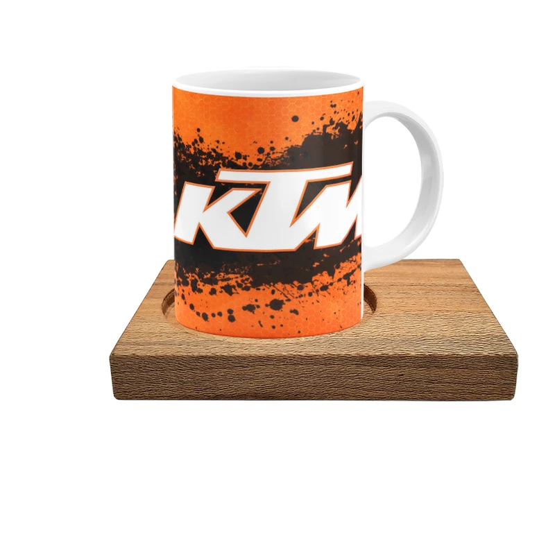ماگ گالری وبفر مدل سرامیکی طرح ktm به همراه زیر لیوانی