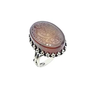 انگشتر نقره مردانه مدل عقیق خطی لبیک یا حسین کد 88798