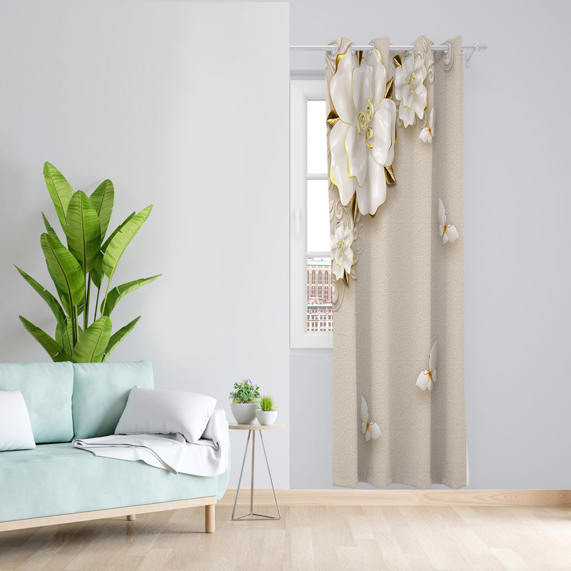 پرده مدل گل و پروانه مخمل پانچی کد 1078 سایز140x200سانتی متر