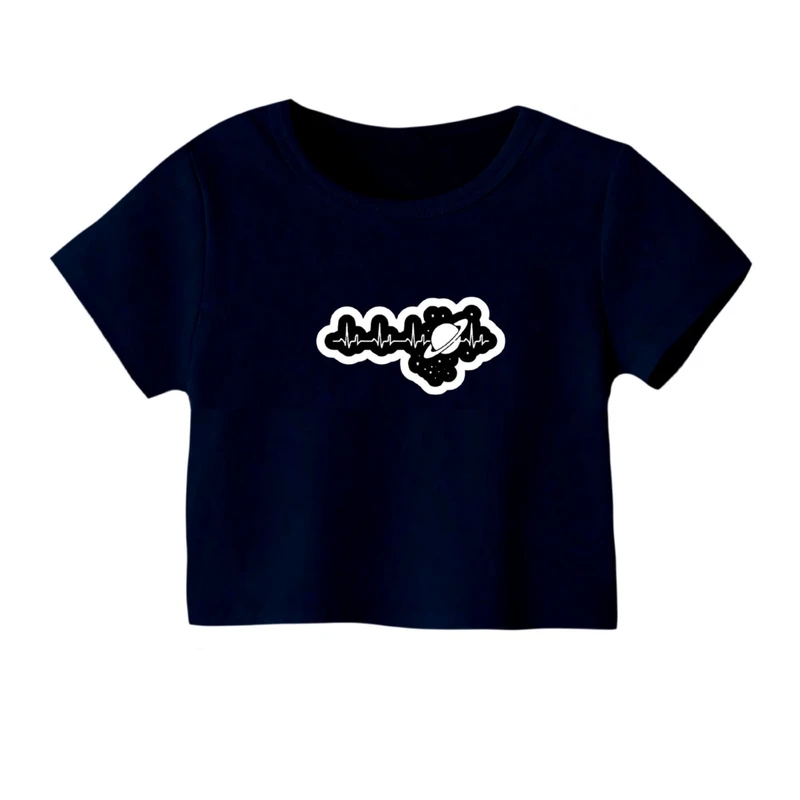 کراپ‌ تی‌شرت آستین کوتاه زنانه مدل ضربان قلب کد 01