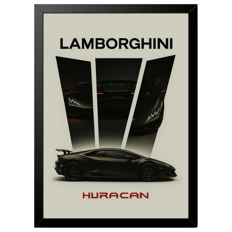 تابلو بکلیت طرح ماشین و خودرو لامبورگینی Lamborghini Huracan مدل b-po1730 فریم مشکی