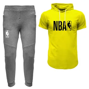 ست تی شرت کلاه دار و شلوار مردانه مدل 010120138 رنگ زرد