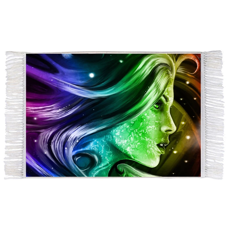 فرش ماشینی دیوارکوب اطلس آبی طرح پرتره انتزاعی دختر مدل T1282
