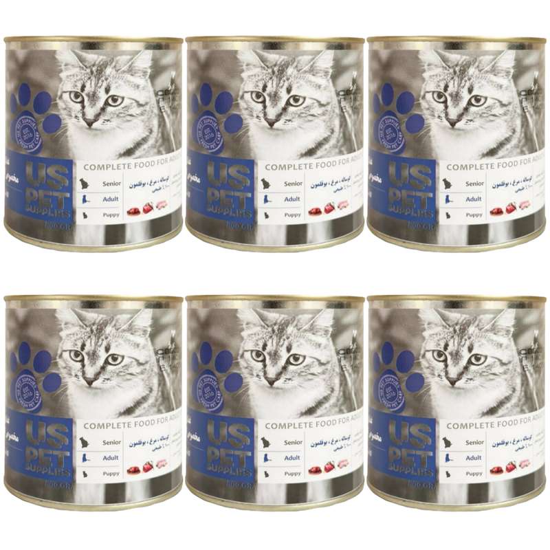 کنسرو گربه یو اس پت مدل گوشت گوساله و مرغ و بوقلمون وزن 800 گرم مجموعه 6 عددی کنسرو گربه یو اس پت مدل گوشت گوساله و مرغ و بوقلمون وزن 800 گرم مجموعه 6 عددی