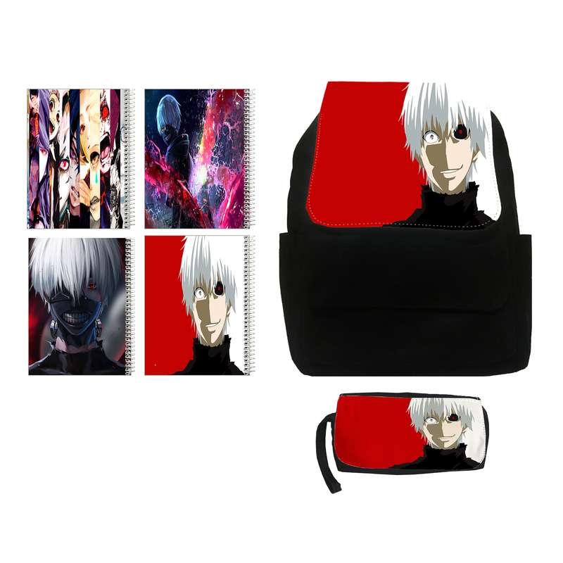 کوله پشتی مدل Tokyo ghoul کد kj16 به همراه جامدادی و دفتر مشق مجموعه 4 عددی