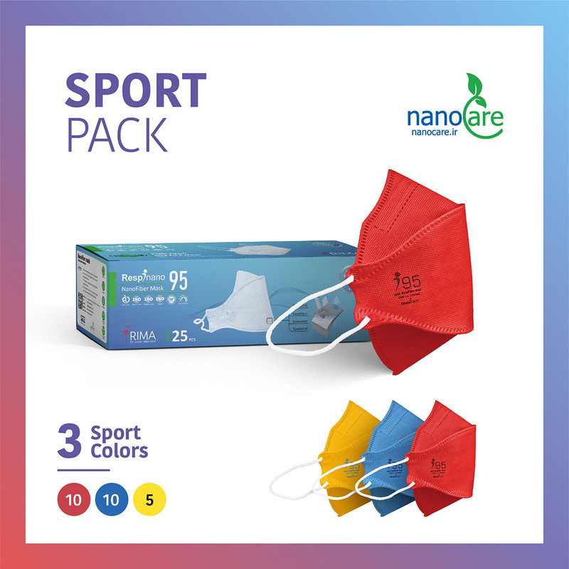 ماسک تنفسی ریما مدل سه بعدی N95 نانو کد Sport-F95 بسته 25 عددی