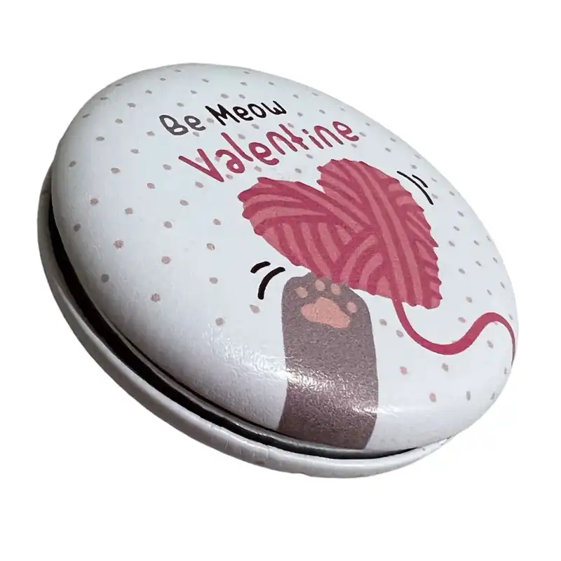 آینه جیبی مدل گرد طرح گربه و کاموای قلبی