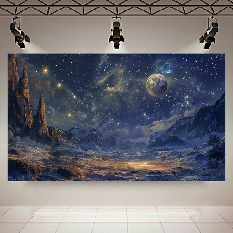  تابلو بوم طرح مخمل کهکشان نورانی مدل کوهستان تاریک کد AR303637