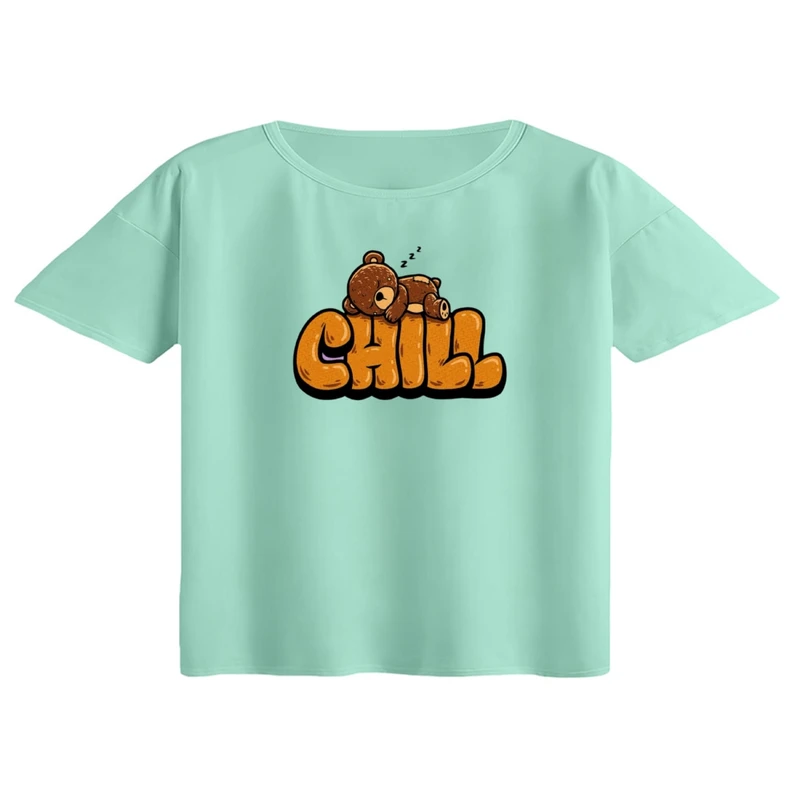 کراپ تی‌شرت آستین کوتاه زنانه مدل خرس تنبل