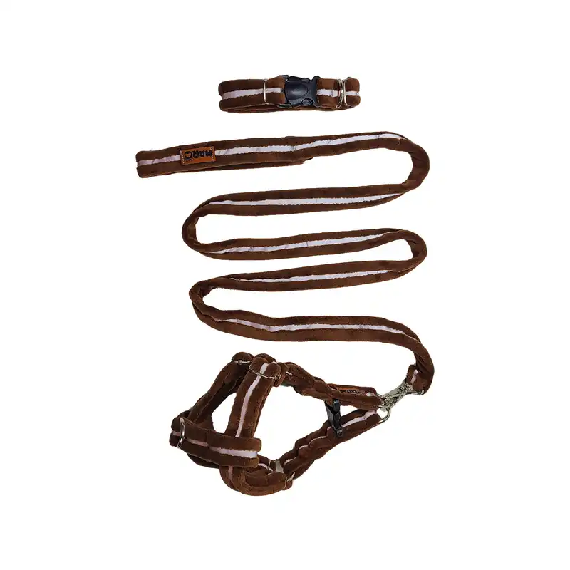 قلاده و بند قلاده سگ و گربه طرح مخملی مدل شبرنگی کد s03