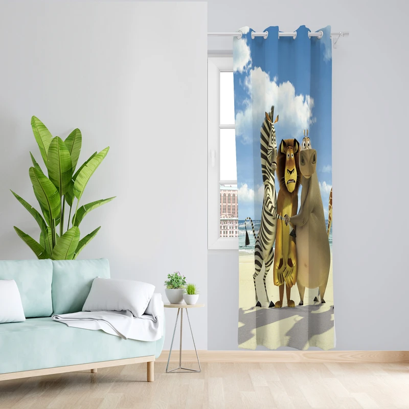 پرده طرح ماداگاسکار مدل مخمل پانچی کد L 921 Z سایز 140x200 سانتی متر