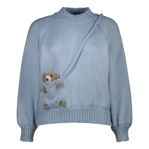 پلیور یقه گرد زنانه گره استایل مدل تدی