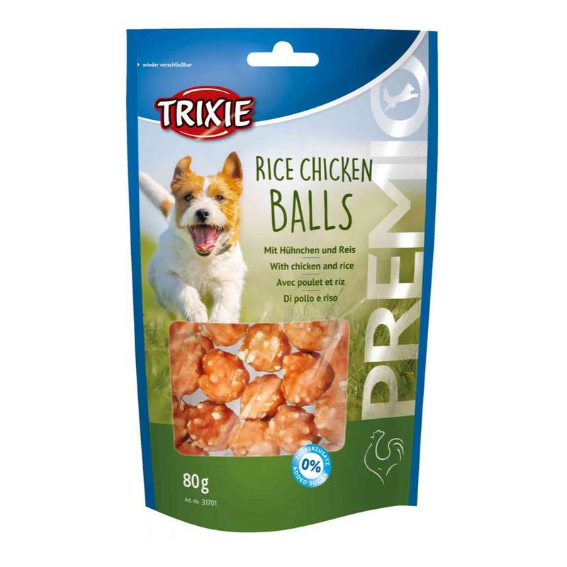 غذای تشویقی سگ تریکسی مدل Rice Chicken Balls وزن 80 گرم