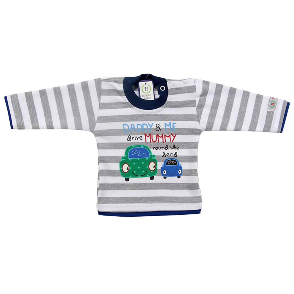 تی شرت آستین بلند نوزادی برگ سبز طرح راه راه مدل ماشین کد 006B