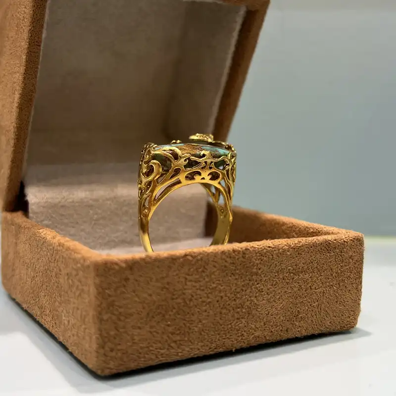 انگشتر نقره زنانه مدل شبکه زنی با فیروزه نیشابوری