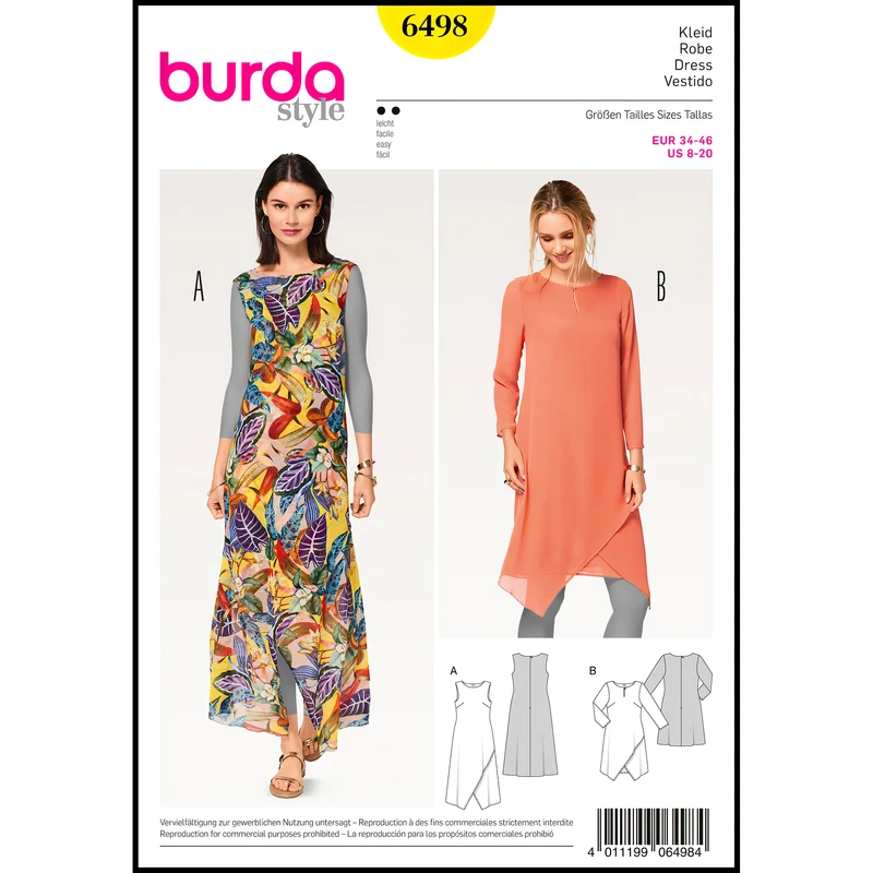 الگو خیاطی پیراهن زنانه بوردا استایل کد 6498 سایز 34 تا 46 متد مولر