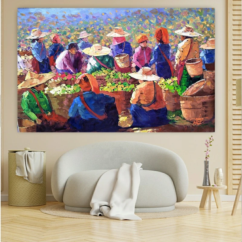 تابلو بوم مدل چرم مخمل طرح کشاورزان در طبیعت کد SDM1443