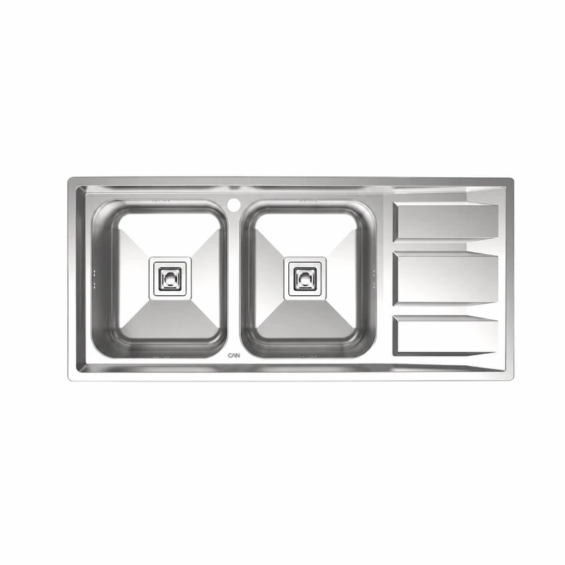 سینک ظرفشویی استیل توکار دو لگنه کن مدل 6132R