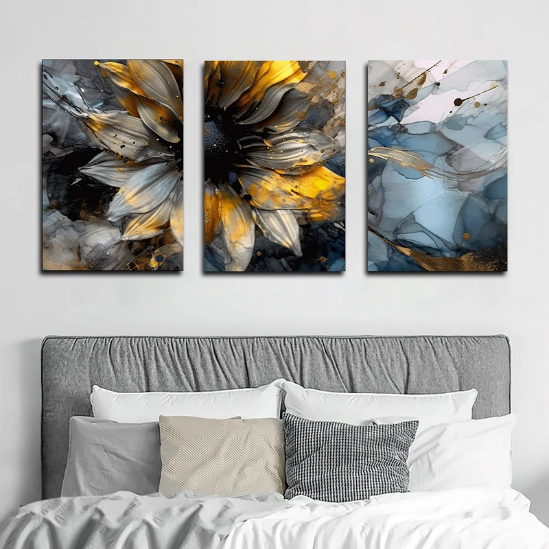 تابلو شاسی بکلیت طرح نقاشی مدرن گل مدل SH-1609 مجموعه 3 عددی