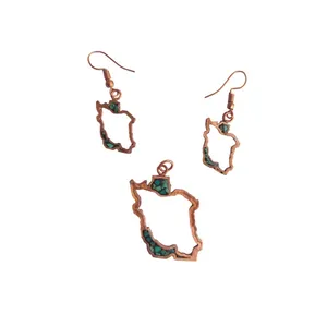 ست گردنبند و آویز گوشواره دست ساز مدل مسی فیروزه کوبی کد 01