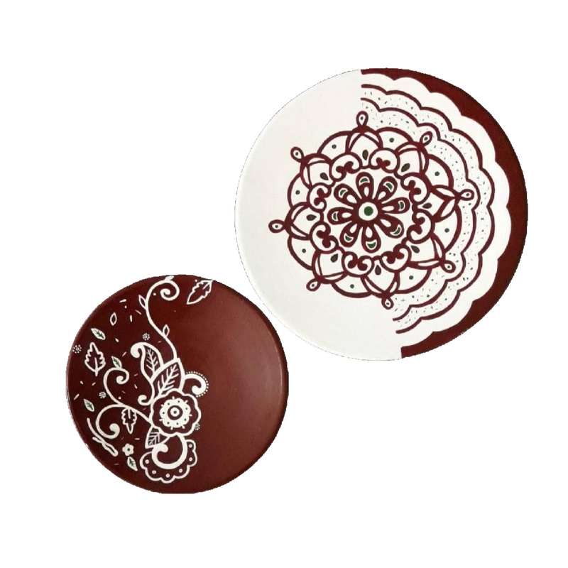 بشقاب دیوارکوب سفالی طرح ساده مجموعه 2 عددی