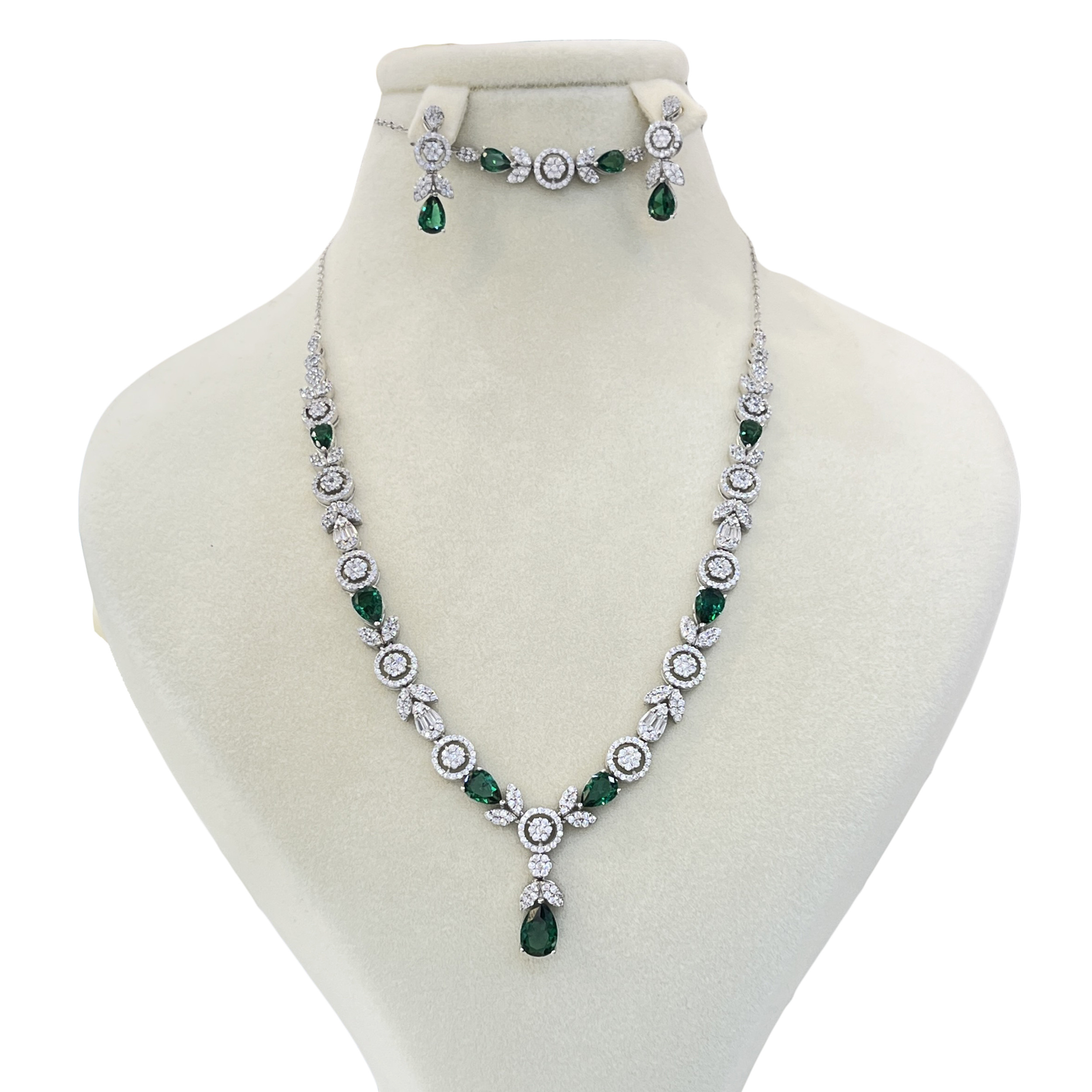 نیم ست نقره زنانه مدل سوپر رویال جواهر اتریشی و روکش آب رادیوم کد 0024