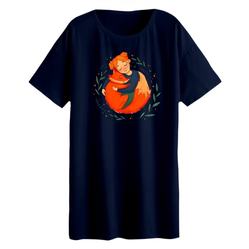 تی شرت لانگ آستین کوتاه زنانه مدل دخترک و روباه کد 2