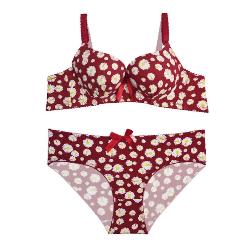 ست شورت و سوتین زنانه مدل فنردار اسفنجی طرح بابونه رنگ قرمز