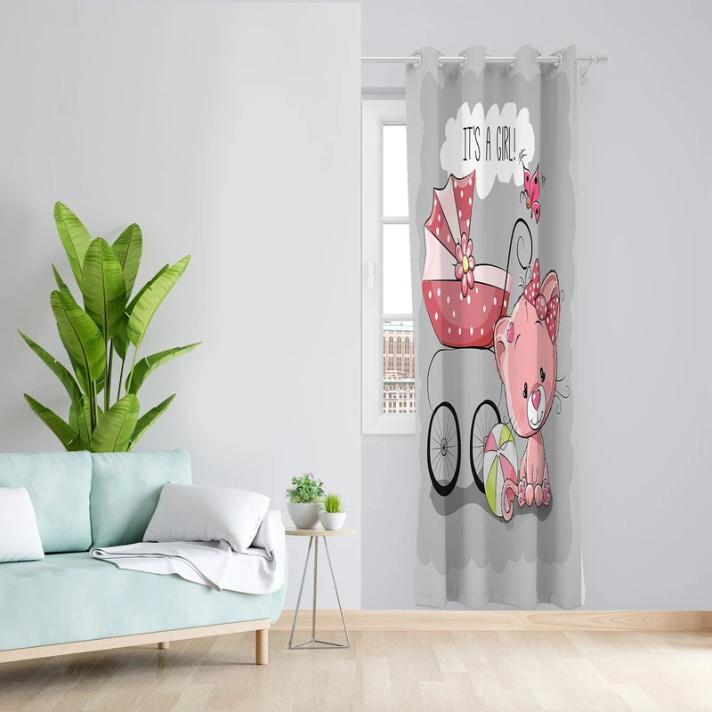 پرده طرح گربه اتاق کودک مدل مخمل پانچی کد 4085 z سایز 140x200 سانتی متر