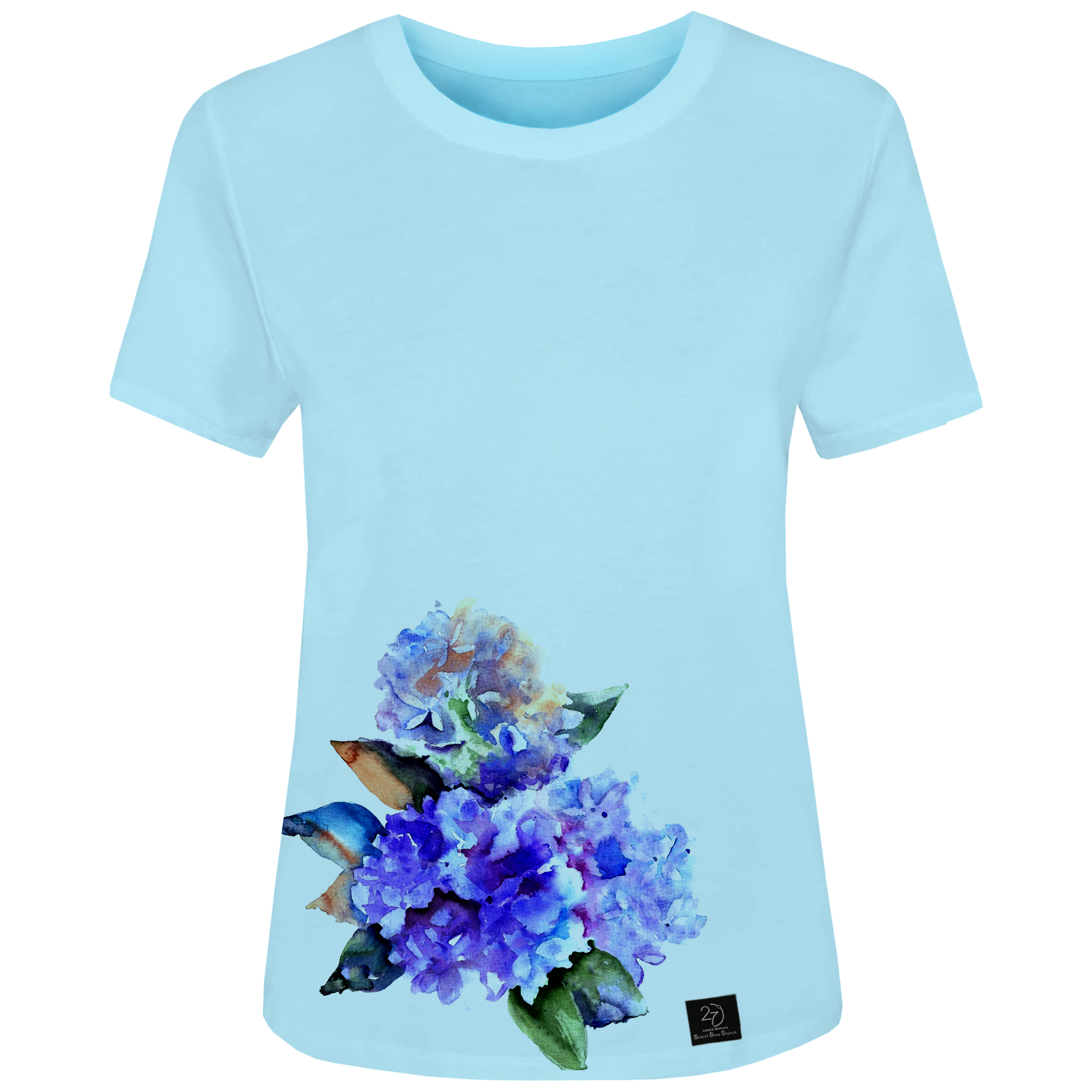 تی شرت زنانه 27 مدل گل کد H21 رنگ آبی